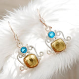Pyrite & Blue Topaz Solid 925 Sterling Silver Earrings