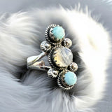 Caribbean Larimar & Rainbow Moonstone Solid 925 Sterling Silver Ring 9.5