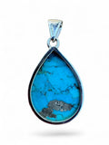 Kingman Turquoise w Pyrite Solid 925 Sterling Silver Pendant