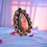 Kingman Pink Dahlia & Garnet Solid 925 Sterling Silver Ring 7.5