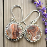 Crazy Lace Agate round Solid 925 Sterling Silver Earrings