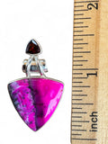 Pink Dendritic Opal & Garnet Solid 925 Sterling Silver Pendant