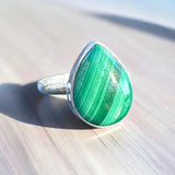 Malachite Solid 925 Sterling Silver Ring – Pear Shape 7.5