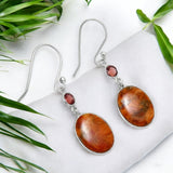Sponge Coral & Garnet Solid 925 Sterling Silver Earrings