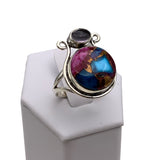 Kingman Pink Dahlia Turquoise & Amethyst Solid 925 Sterling Silver Ring