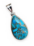 Kingman Blue Copper Turquoise Solid 925 Sterling Silver Pendant