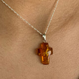 CROSS Baltic Amber Solid 925 Sterling Silver Necklace