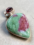 Ruby in Zoisite & Garnet Solid 925 Sterling Silver Pendant