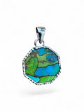Kingman Blue & Green Turquoise Solid 925 Sterling Silver Pendant