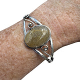 Gold Rutilated Quartz Solid 925 Sterling Silver Cuff Bracelet
