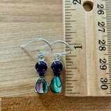 Abalone & Amethyst Solid 925 Sterling Silver Earrings