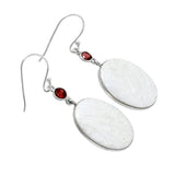 White  Scolecite & Garnet Solid 925 Sterling Silver Earrings