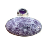 Lepidolite & Amethyst Solid 925 Sterling Silver Pendant