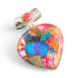 Kingman Pink Dahlia Turquoise Solid 925 Sterling Silver Pendant