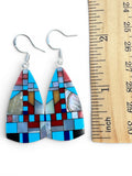 Inlay Mosaic Solid 925 Sterling Silver Earrings