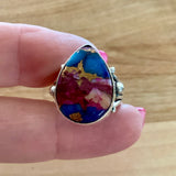 Pink Dahlia Turquoise Solid 925 Sterling Silver Ring 5.5