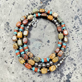 Navajo Pearl, Turquoise, Red Creek Jasper & Bench Bead Sterling Silver Necklace – 20”