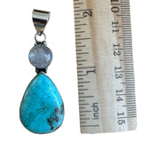 Tibetan Turquoise & Rainbow Moonstone Solid 925 Sterling Silver Pendant