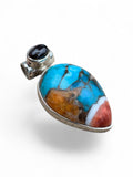 Kingman Turquoise & Spiny Oyster Solid 925 Sterling Silver Pendant