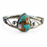 Kingman Turquoise & Spiny Oyster Solid 925 Sterling Silver Cuff Bracelet