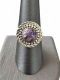 Charoite Solid 925 Sterling Silver Ring 9