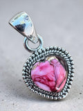 Heart Kingman Pink Dahlia Turquoise Solid 925 Sterling Silver Pendant