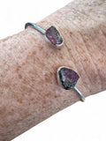Rough Watermelon Tourmaline Solid 925 Sterling Silver Bangle bracelet