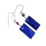 Blue Lapis & Garnet Solid 925 Sterling Silver Earrings