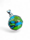 Kingman Blue & Green Turquoise Solid 925 Sterling Silver Pendant
