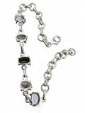 Moldavite, Herkimer Diamond & Meteorite Solid 925 Sterling Silver Bracelet