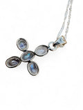 Cross Rainbow Moonstone Solid 925 Sterling Silver Pendant with chain