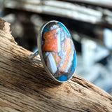 Kingman Turquoise & Spiny Oyster Solid 925 Sterling Silver Ring 9