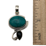 Turquoise & Black Onyx Solid 925 Sterling Silver Pendant