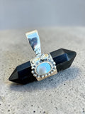 Black Tourmaline & Pearl Solid 925 Sterling Silver Pendant