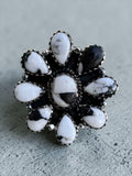 Flower White Buffalo Solid 925 Sterling Silver Ring ADJ