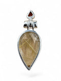 Gold Rutilated Quartz & Garnet Solid 925 Sterling Silver Pendant