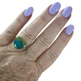 HEART Green & Blue Turquoise Solid 925 Sterling Silver Ring 8
