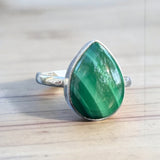 Malachite Solid 925 Sterling Silver Ring – Pear Shape 9