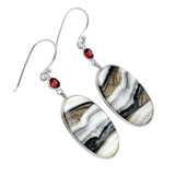 Prairie Agate & Garnet Solid 925 Sterling Silver Earrings