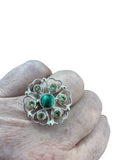 Malachite & Peridot Solid 925 Sterling Silver Ring 7.5