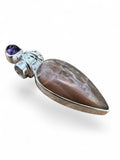 Golden Sunstone & Amethyst Solid 925 Sterling Silver Pendant