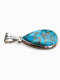 Kingman Blue Copper Turquoise Solid 925 Sterling Silver Pendant