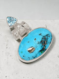 Kingman Turquoise, Pyrite & Blue Topaz Solid 925 Sterling Silver Pendant