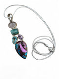 Kingman Oink Dahlia, Rose Quartz, Apatite, Amethyst & Blue Topaz Solid 925 Sterling Silver Pendant on 20 inch Chain Necklace