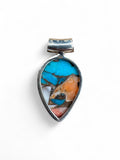 Kingman Turquoise & Spiny Oyster Solid 925 Sterling Silver Pendant
