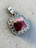 Kingman Red Rose Dahlia Solid 925 Sterling Silver Pendant