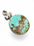Tibetan Spider web Turquoise & Blue Topaz Solid 925 Sterling Silver Pendant