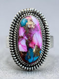 Kingman Pink Dahlia Turquoise Solid 925 Sterling Silver Ring – Size 8