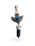 Moldavite & Black Tourmaline Solid 925 Sterling Silver Pendant