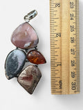 Pink Opal, Amber, Rhodochrosite & White Buffalo Silver Overlay Pendant